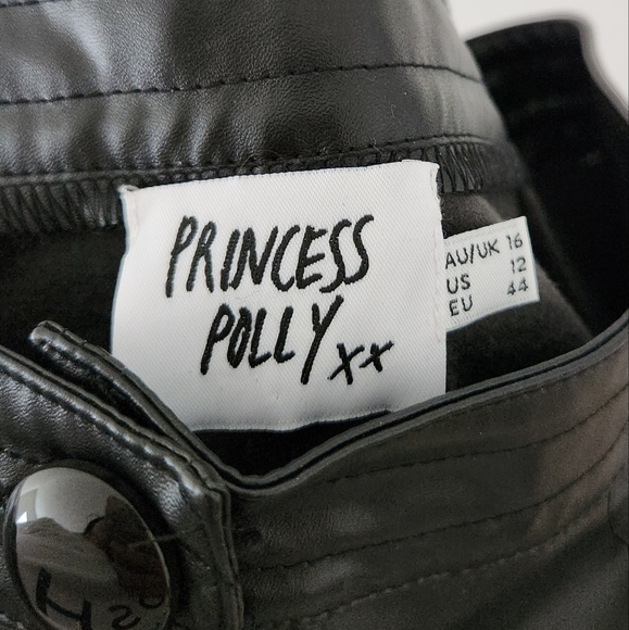 Princess Polly Love Club Faux Leather Straight Leg Pants Black 12 - Picture 10 of 11